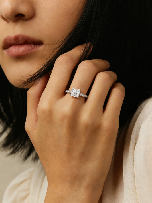 2.00ct  18K White Gold Princess Cut Lab Grown Diamond Ring