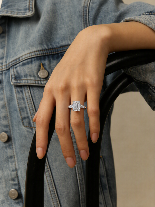 2.00ct 18K White Gold Emerald-Cut Lab Grown Diamond Ring
