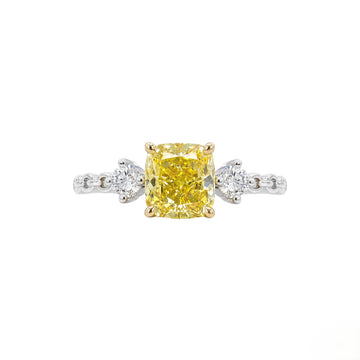 0.80ct 18K Two-tone Cushion Shape Lab Grown Yellow Diamond Ring